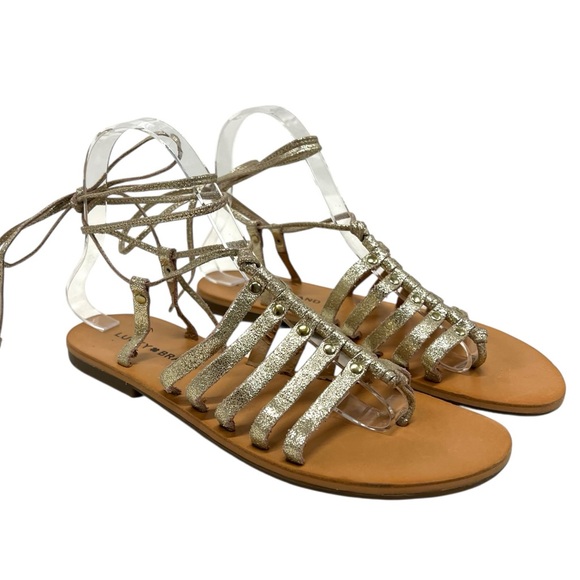 Lucky Brand Collette Gold Leather Gladiator Lace Up Flat Sandals Women’s 7 - Picture 2 of 13